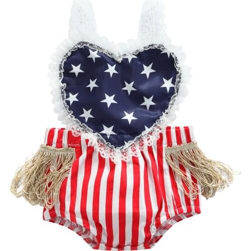 Independence Day Baby Girls Romper 2021 Summer Sleeveless Backless Lace Bandage Sequin Tassel Romper Jumpsuit Baby Clothes