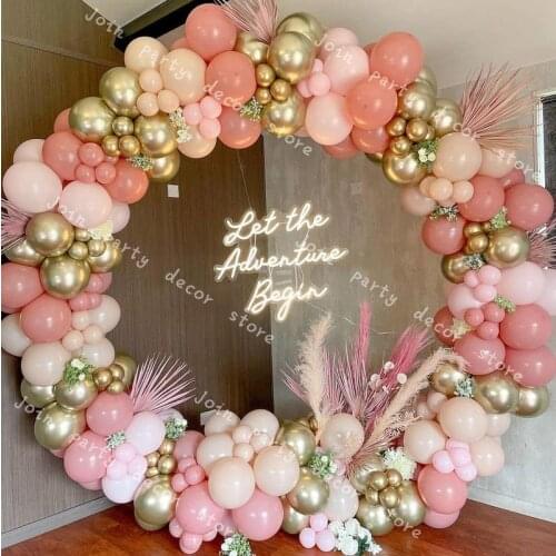 DIY GLOBAL Retro Pink Round Garland Arch Balloon Kit Chrome Gold Skin Color Latex Balloon Set Wedding Birthday Party Decoration