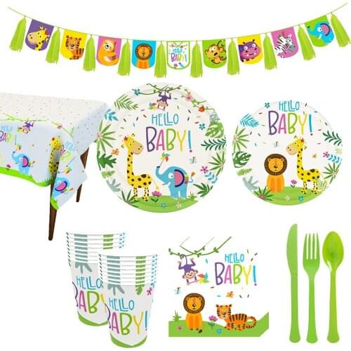 Jungle Animal Theme Birthday Party Decorations Kids Disposable Tableware Decorative Baby Shower Party Decoration Supplies WQ04