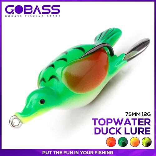 GOBASS 1Pcs Duck Fishing Lures With Spoon Frog Soft Bait 75mm 12g Artificial Pike Wobblers For Topwater Fishing Silicone Baits