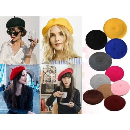 Hirigin Ladies French Style Vintage Unisex Women Men Solid Wool Warm Plain Beret Beanie Hat Cap Hot ONE SIZE