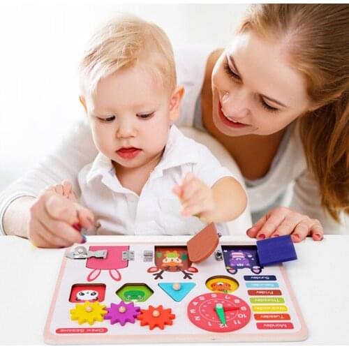 Montessori Skill Shaped Train Matching Lock Cognitive Cube Toys Activity Board Puzzle Early Educational Sensory Board For Kids