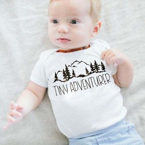 Baby Jumpsuits Summer Cotton Newborn Baby Short Clothes Letter Print Tiny Adventurer Infant Boys Girls Romper White