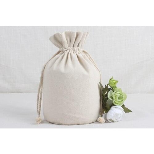 Circle bottom cotton and linen drawstring Bags 7x29cm Customized Logo for Promotion Shop Gift Package Bags House storage pounch