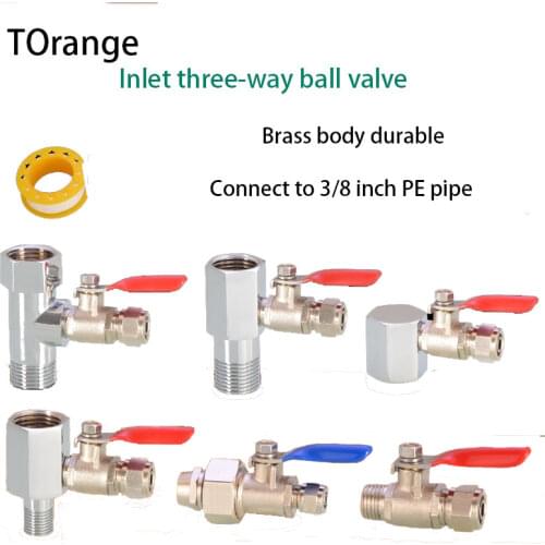 Brass water purifier three through the filter inlet tee 1/2inch to 3/8inch ball valve connector RO pure water machine