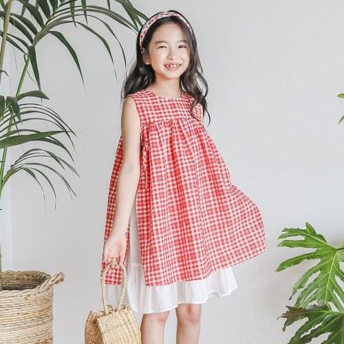 Summer Short Sleeve Dress Girls Plaid Kids Dresses for Girls