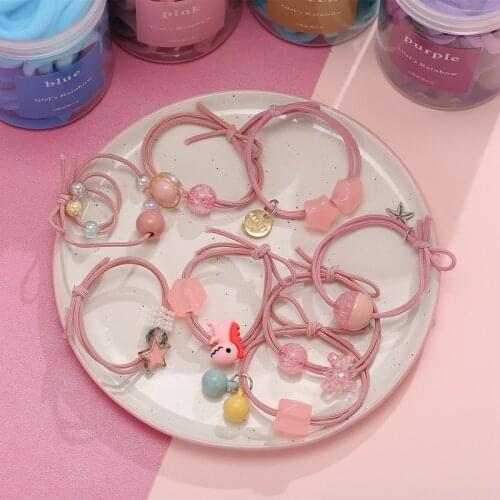 Cute Cartoon Bear Dinosaur Hair Rope for Women Starfish Heart Star Beads Rubber Bands Girl Ponytail Holder Baby Hair Accessories