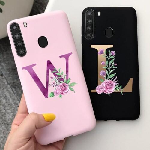Fashion Alphabet Flower Cover For Samsung Galaxy A21 A21S Case Soft Silicone Black Cover For Samsung A 21S 21 A215F A217 Fundas