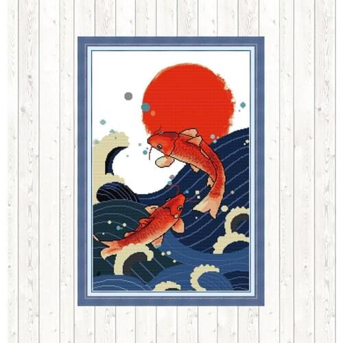 Red Fish Cross Stitch Sets DMC Cotton Thread Printed Canvas DIY Handmade 14ct 11ct Count Print Canvas Needlework Embroidery Kits