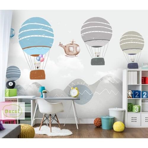Bacal Custom Children Room Wall 3d Wallpaper Cartoon Airplane Sailing Hot Air Balloom Background Wall 3d mural behang 5D