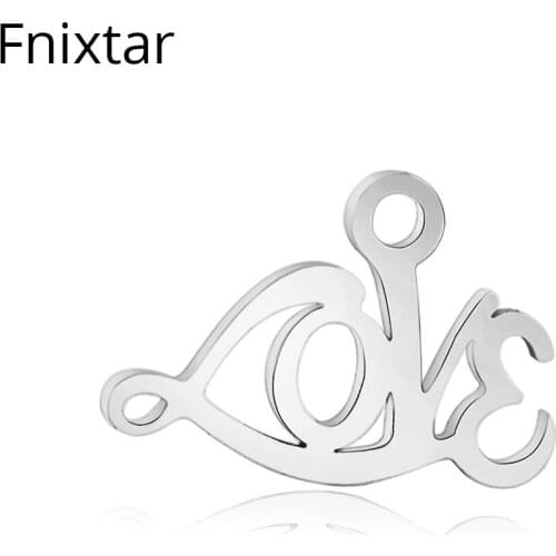 Fnixtar New 316L Stainless Steel Love Polished Charms Pendant Handmade Jewelry Bracelet Letter Charms 9*14mm Wholesale 20pcs/lot