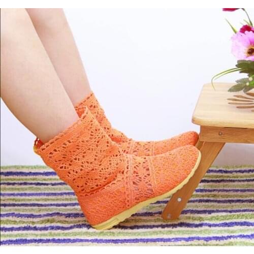 New red black women boots High quality breathable mesh summer ladies flat ankle boots summer womens boots fashion Large size