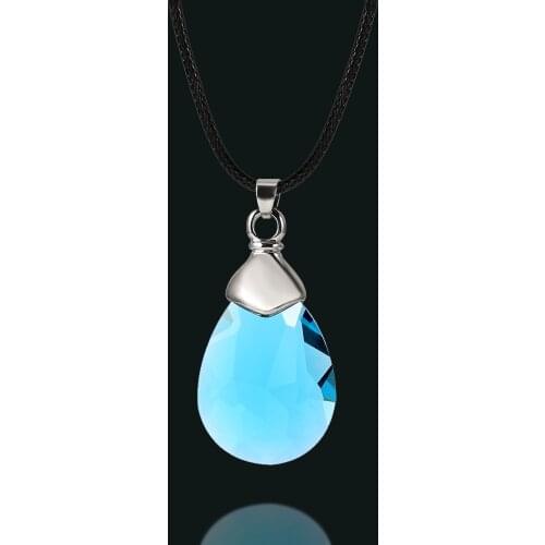 New Anime Sword Art Online Yuuki Asuna and Kirito The Yui Heart Necklace Teardrop Shape Blue Crystal Pendant Jewelry Gift