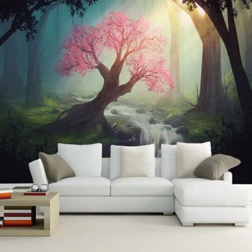 Waterfall pink trees 3d wallpaper papel de parede,living room TV wall bedroom wall papers home decor restaurant bar mural