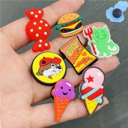 Wholesale 50pcs PVC Ice Cream Yummy Food Shoes Accessories Shoe Decorations Fit Children Croc Jibz Charm Backpack