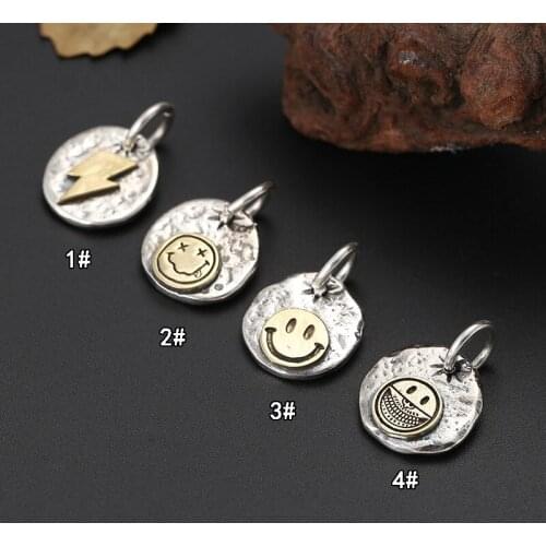 Wholesale S925 Sterling Silver Jewelry Personality Korean Creative Smile Lightning Small Retro Thai Silver Pendant