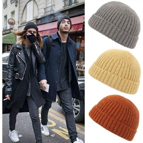 Autumn hats 2020 Black Winter knitted Hat Fisherman Beanie Women men Unisex Short Cap czapka zimowa bonnet homme hiver beanies