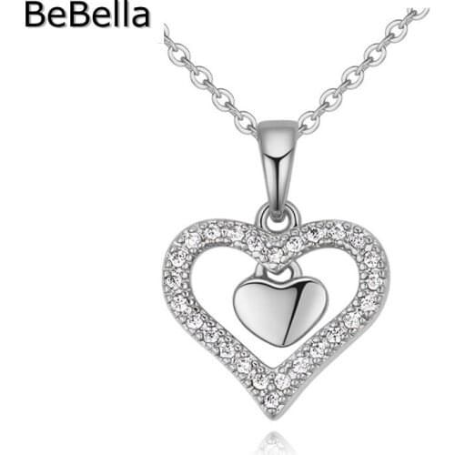 BeBella Rose Gold Color Plated Heart Pendant Necklace With Cubic Zirconia Fashion Jewelry For Women Girls Girlfriend Gift