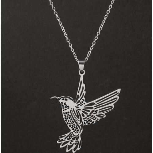 Hummingbird Pendant Necklace Women Stainless Steel Silver Color Hollow Animal Bird Swallow Chain Necklaces Jewelry Gift Collares