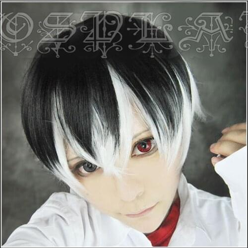 Anime Tokyo Ghoul Kaneki Ken Cosplay Wigs Short Heat Resistant Synthetic Hair Wig + Wig Cap