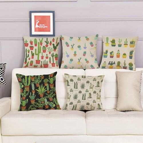 Cactus Desert Plant Cushion Pillowcase Watercolor Painting Tropic Bonsai Prickly Plant Home Decoration Sofa Chair Throw Pillows