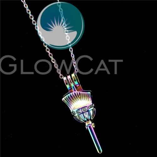 R-C626 Colorful Broom Tool Beads Cage Pendant Perfume Diffuser Aromatherapy Stone Pearl Cage Locket Necklace