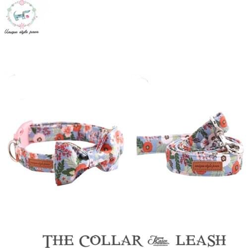 Sakura Puppy Collar and Leash Set with Bow Tie Dog Necklace with Plastic Buckle for Big and Small Dog XXS-XL Pet Accessories