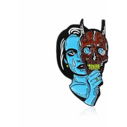 Wearing Demon Mask Blue Sad Alien Metal Enamel Brooch Disguising Fragile With Horror Mask Badge Pin Unique Trendy Jewelry Gift