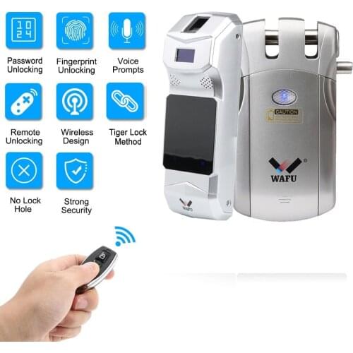 WAFU 018B Pro Smart Invisible Fingerprint Remote Lock Keyless Entry Door Lock Security Anti-theft Locks with Fingerprint Keypad