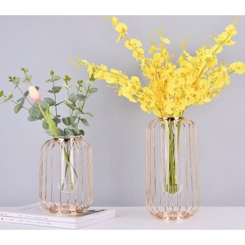Iron Art Glass Vase Hydroponic Vase Lantern Shape Flower Pot Home Wedding Decoration Accessories