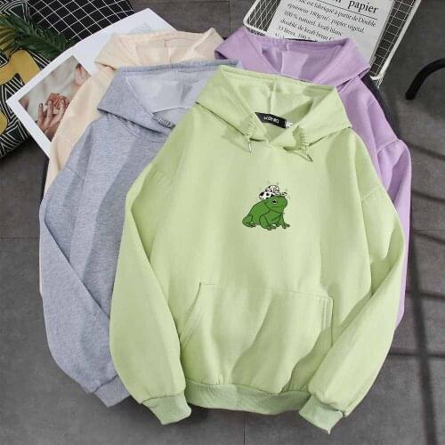 Cute Frog Kawaii Hoodie Graphic Hoodies Streetwear Autumn Winter Fashion Kpop Clothes Winter Tops Aesthetic Sweatshirt Women