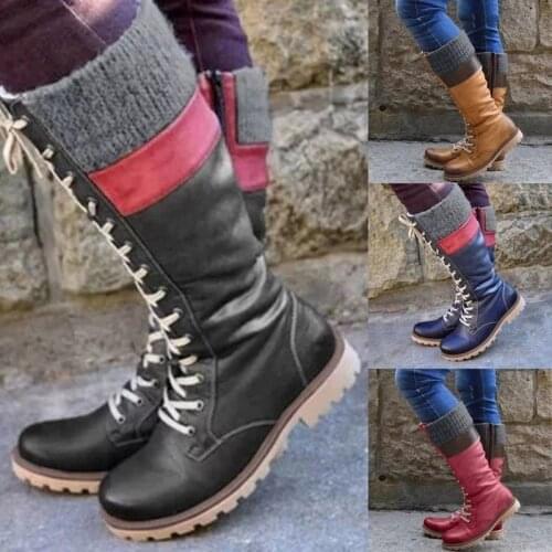Womens Leisure Lace-Up Sock Shoes Leather Winter Warm Fur Shoes Fashion Mixed Colors Low Heel Boots Large Size Fur Boots Shoes