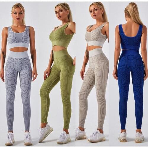 High Waist Women Gym Leggings Seamless Yoga Set Fitness Clothing Sportswear Tights Padded Push-up Sports Bra 2 Pcs Sports Suits