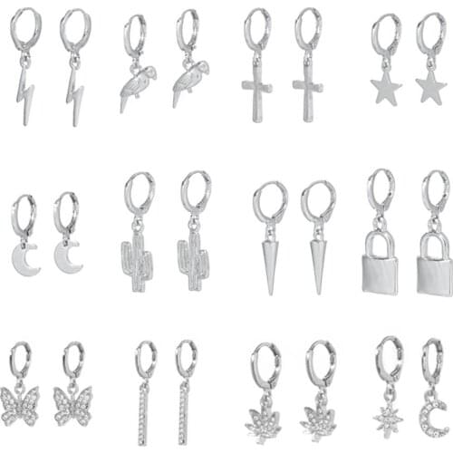 Trendy mixed small moon star animal butterfly cross pendant AAA CZ dangle drop earrings for women girl 2021 new modern jewelry