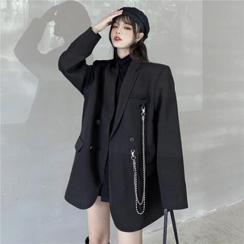 2021 New Suit Jacket Women Spring Autumn Fashion Vintage Long Sleeve Loose Double Breasted Thin Blazers Ladies Plus Size G782