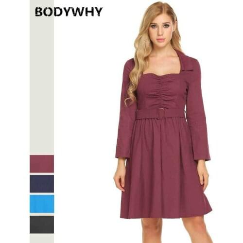 2020 Summer New Womens Fashion Casual Square Collar Nine Points Sleeve Temperament Low Chest Big Swing Waist Dress