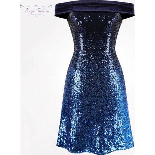 Angel-fashions Womens Gradient Prom Dresses Off Shoulder Boat Neck Sheath Party Gown 389