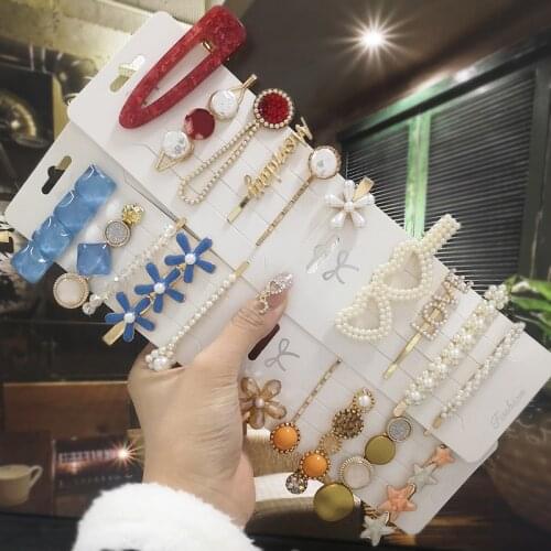 1/3/5pcs Hair Clips Set Fashion Pearl Crystal Flower Hairpin For Women Girl Geometric Letter Leaf Hair Barrette Accessories 2020