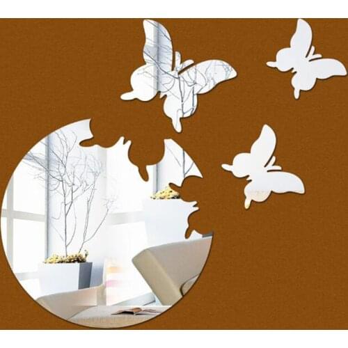 2sets 3D Acrylic Butterfly Home Decor Mirror Stickers Background Wall Stickers for Living Room Bedroom Household Supply