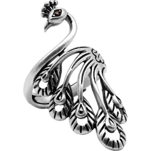 2021 minimalist Sen old distressed retro ring female small fresh Thai silver peacock ring open ring