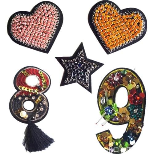 5pcs/lot number/star/heart sequin beaded patch Applique for DIY bag shoe patch coat jeans Parche bordado de lantejoulas sticker