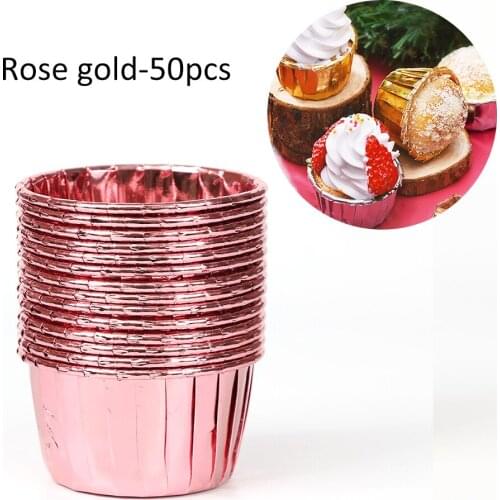 50Pcs Cake Wrapping Paper Foldable Muffin Cake Box Liner Gold Silver Coated Paper Cup Heat Resistant Baking Mold Party Supplies
