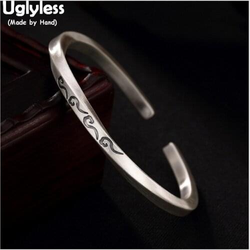 Uglyless Real Solid 999 Fine Silver Square Bangles for Women Twist Open Bangle Totem Patterns Fine Jewelry Geometric Bracelets