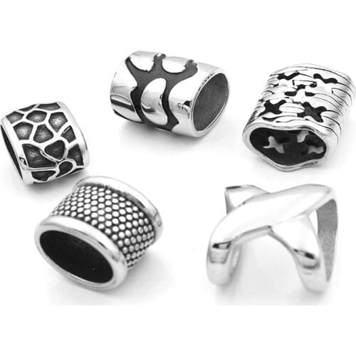 12*6mm Big Hole 316L Stainless steel Space Beads Symbol Pattern Charm Beads For Leather Bracelet Jewelry Making
