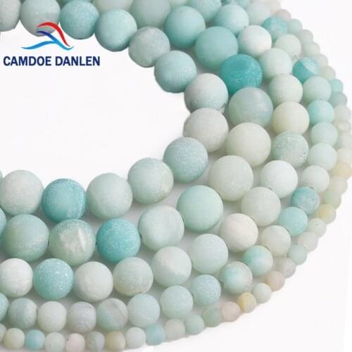 CAMDOE DANLEN Natural Stone Matte Forst Genuine Amazonite Round Loose Beads 4 6 8 10 12MM Diy Beads For Jewelry Findings Making