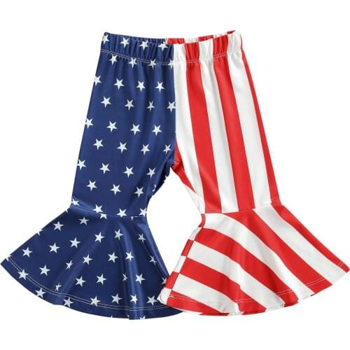 Independence Day Summer Baby Girls Flare Pants 0-4Y Striped Star Patchwork High Waist Trousers E