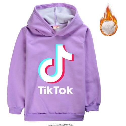 Tik Tok Girls' Winter Clothes New Letters Tik Tok Thick Hooded ChildrenS Sweater Baby Boys Letters Kids Top