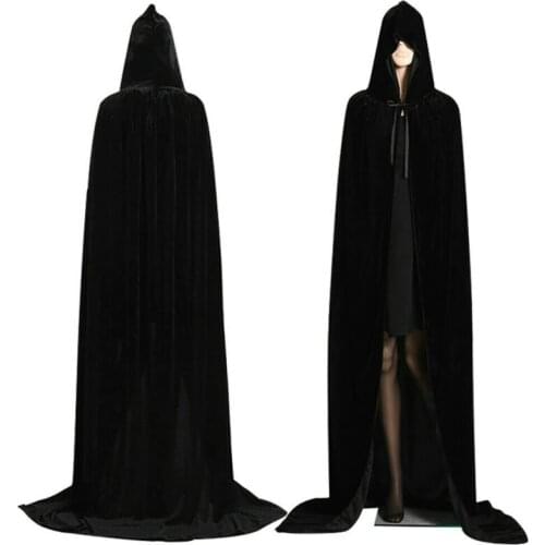 Halloween Hooded Velvet Cloak Robe Medieval Witchcraft Cape Robe Costume Unisex