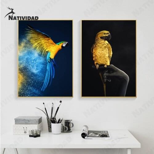Parrot Picture Canvas Painting Room Decor Animal Black Poster Wall Art Living Room Bedroom Home Aesthetic Decoration