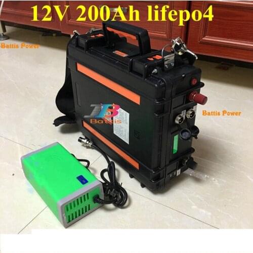 Suitcase 12v 200Ah Lifepo4 Battery 12.8v with Waterproof Case BMS FOR Solar EV Car Golf Photovoltaic System 14.6v 10A Charger